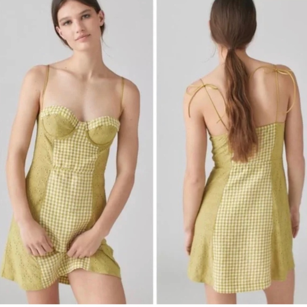 Urban Outfitters felicity eyelet lime green Gingham Mini Dress